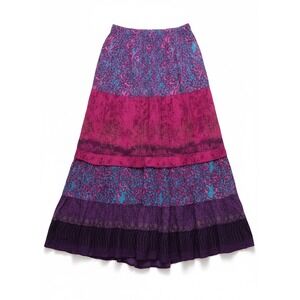 Drapers & Damons Petites Tiered Maxi Skirt Colorblock‎ Boho Festival Rayon PS
